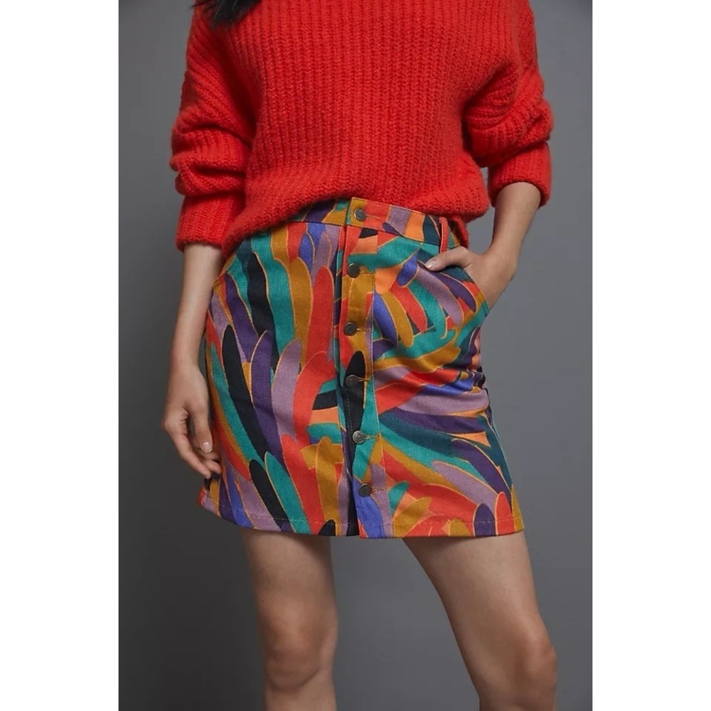 Anthropologie Farm Rio Kiki Corduroy Mini Skirt Abstract Festival Artsy Boho M